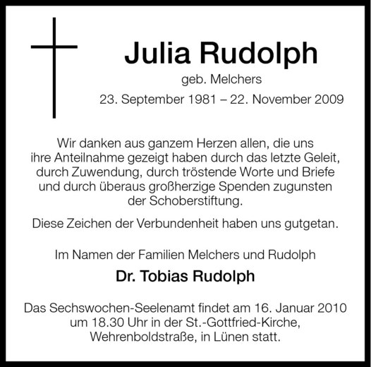  Traueranzeige für Julia Rudolph vom 09.01.2010 aus Westfälische Nachrichten