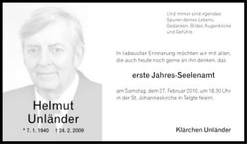 Anzeige von Helmut Unländer von Westfälische Nachrichten
