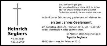 Anzeige von Heinrich Segbers von Westfälische Nachrichten