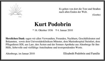 Anzeige von Kurt Podobrin von Westfälische Nachrichten