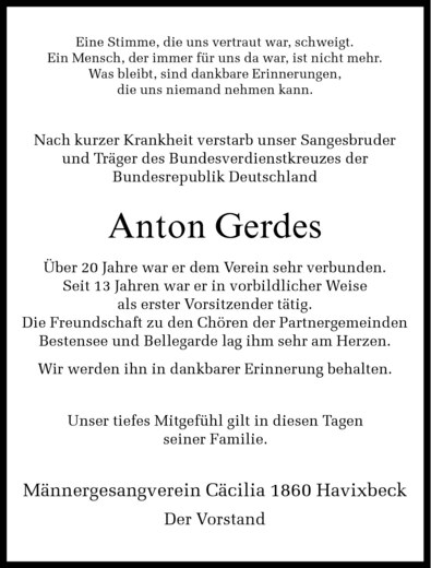  Traueranzeige für Anton Gerdes vom 29.01.2010 aus Westfälische Nachrichten