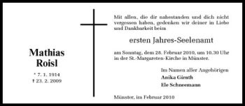 Anzeige von Mathias Roisl von Westfälische Nachrichten