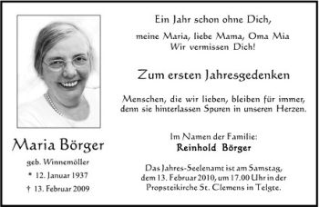 Anzeige von Maria Börger von Westfälische Nachrichten