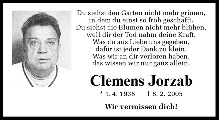  Traueranzeige für Clemens Jorzab vom 06.02.2010 aus Westfälische Nachrichten