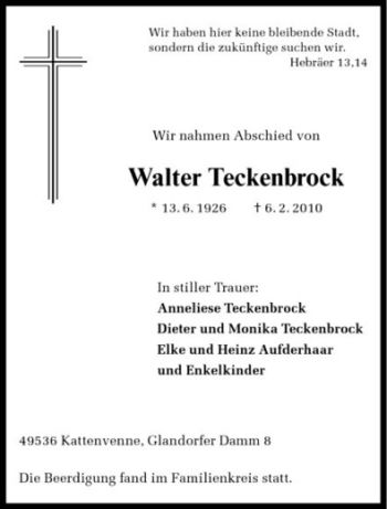 Anzeige von Walter Teckenbrock von Westfälische Nachrichten