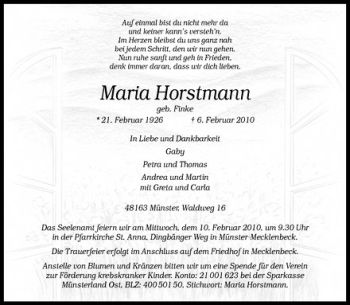 Anzeige von Maria Horstmann von Westfälische Nachrichten