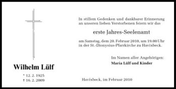 Anzeige von Wilhelm Lülf von Westfälische Nachrichten
