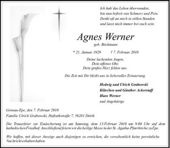 Anzeige von Agnes Werner von Westfälische Nachrichten