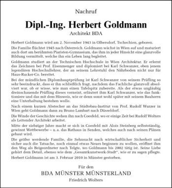 Anzeige von Herbert Goldmann von Westfälische Nachrichten