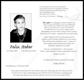 Anzeige von Felix Steber von Westfälische Nachrichten