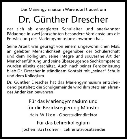  Traueranzeige für Günther Drescher vom 10.02.2010 aus Westfälische Nachrichten