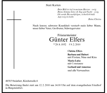  Traueranzeige für Günter Elfers vom 10.02.2010 aus Westfälische Nachrichten