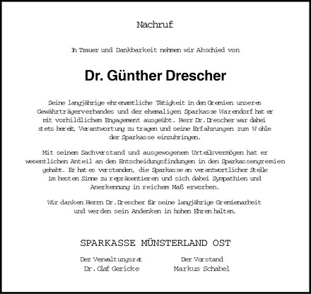  Traueranzeige für Günther Drescher vom 11.02.2010 aus Westfälische Nachrichten