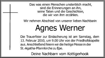 Anzeige von Agnes Werner von Westfälische Nachrichten