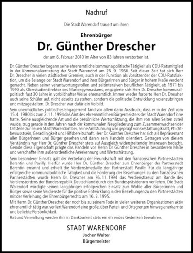  Traueranzeige für Günther Drescher vom 12.02.2010 aus Westfälische Nachrichten