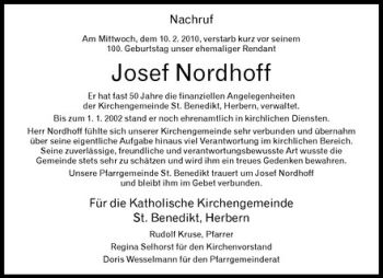 Anzeige von Josef Nordhoff von Westfälische Nachrichten