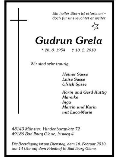 Traueranzeige für Gudrun Grela vom 13.02.2010 aus Westfälische Nachrichten