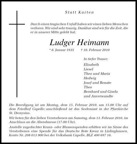  Traueranzeige für Ludger Heimann vom 13.02.2010 aus Westfälische Nachrichten