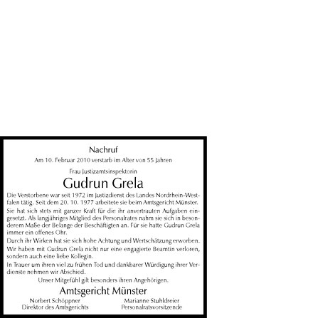 Traueranzeige für Gudrun Grela vom 16.02.2010 aus Westfälische Nachrichten