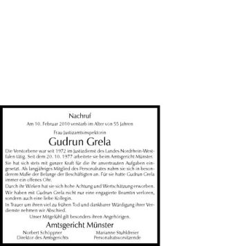 Anzeige von Gudrun Grela von Westfälische Nachrichten