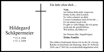  Traueranzeige für Hildegard Schäpermeier vom 17.02.2010 aus Westfälische Nachrichten