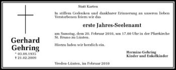 Anzeige von Gerhard Gehring von Westfälische Nachrichten