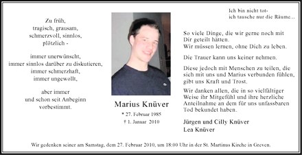  Traueranzeige für Marius Knüver vom 20.02.2010 aus Westfälische Nachrichten