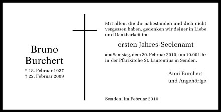  Traueranzeige für Bruno Burchert vom 17.02.2010 aus Westfälische Nachrichten