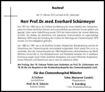 Anzeige von Everhard Schürmeyer von Westfälische Nachrichten