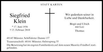 Anzeige von Siegfried Klein von Westfälische Nachrichten