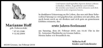 Anzeige von Marianne Hoff von Westfälische Nachrichten
