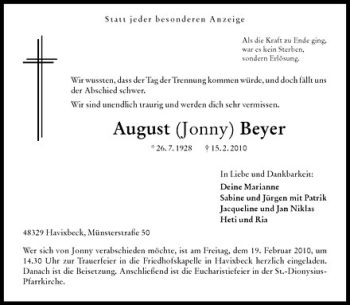 Anzeige von August Beyer von Westfälische Nachrichten