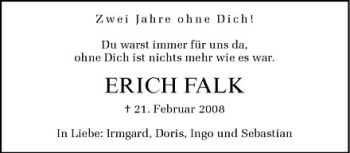 Anzeige von Erich Falk von Westfälische Nachrichten
