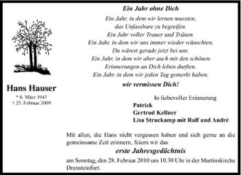 Anzeige von Hans Hauser von Westfälische Nachrichten