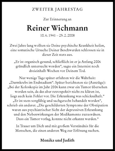  Traueranzeige für Reiner Wichmann vom 25.02.2010 aus Westfälische Nachrichten