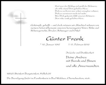 Anzeige von Günter Frank von Westfälische Nachrichten