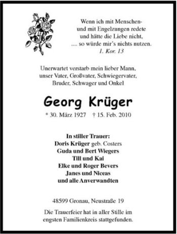 Anzeige von Georg Krüger von Westfälische Nachrichten