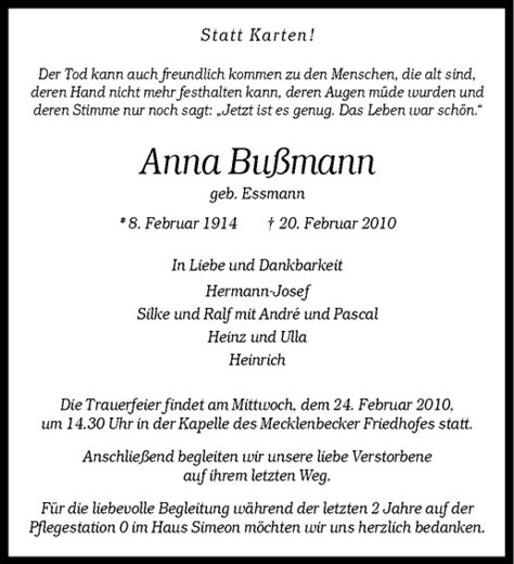  Traueranzeige für Anna Bußmann vom 23.02.2010 aus Westfälische Nachrichten