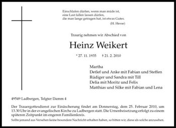 Anzeige von Heinz Weikert von Westfälische Nachrichten