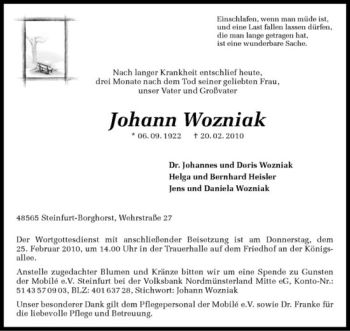 Anzeige von Johann Wozniak von Westfälische Nachrichten