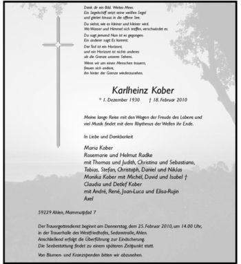 Anzeige von Karlheinz Kober von Westfälische Nachrichten