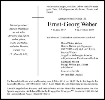 Anzeige von Ernst-Georg Weber von Westfälische Nachrichten