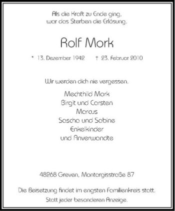Anzeige von Rolf Mark von Westfälische Nachrichten