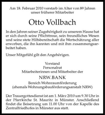 Anzeige von Otto Vollbach von Westfälische Nachrichten