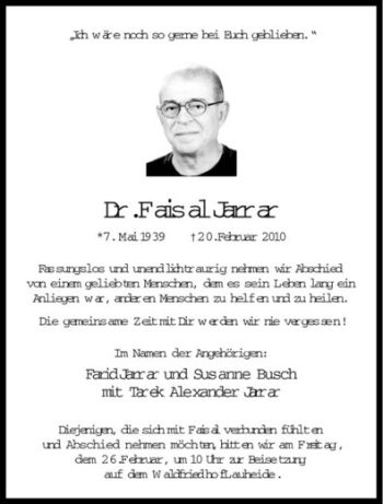 Anzeige von Faisal Jarrar von Westfälische Nachrichten
