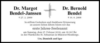 Anzeige von Margot Bendel-Janssen von Westfälische Nachrichten