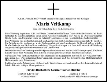Anzeige von Maria Veltkamp von Westfälische Nachrichten