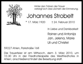 Anzeige von Johannes Strobelt von Westfälische Nachrichten