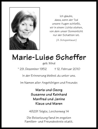  Traueranzeige für Marie-Luise Scheffer vom 06.03.2010 aus Westfälische Nachrichten