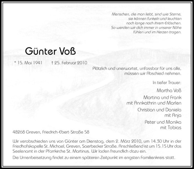  Traueranzeige für Günter Voß vom 27.02.2010 aus Westfälische Nachrichten